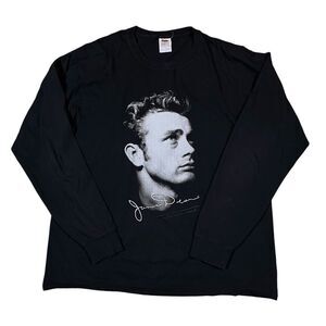 James Dean Portrait Vintage Long Sleeve Black T-Shirt Size Large Cinema Icon